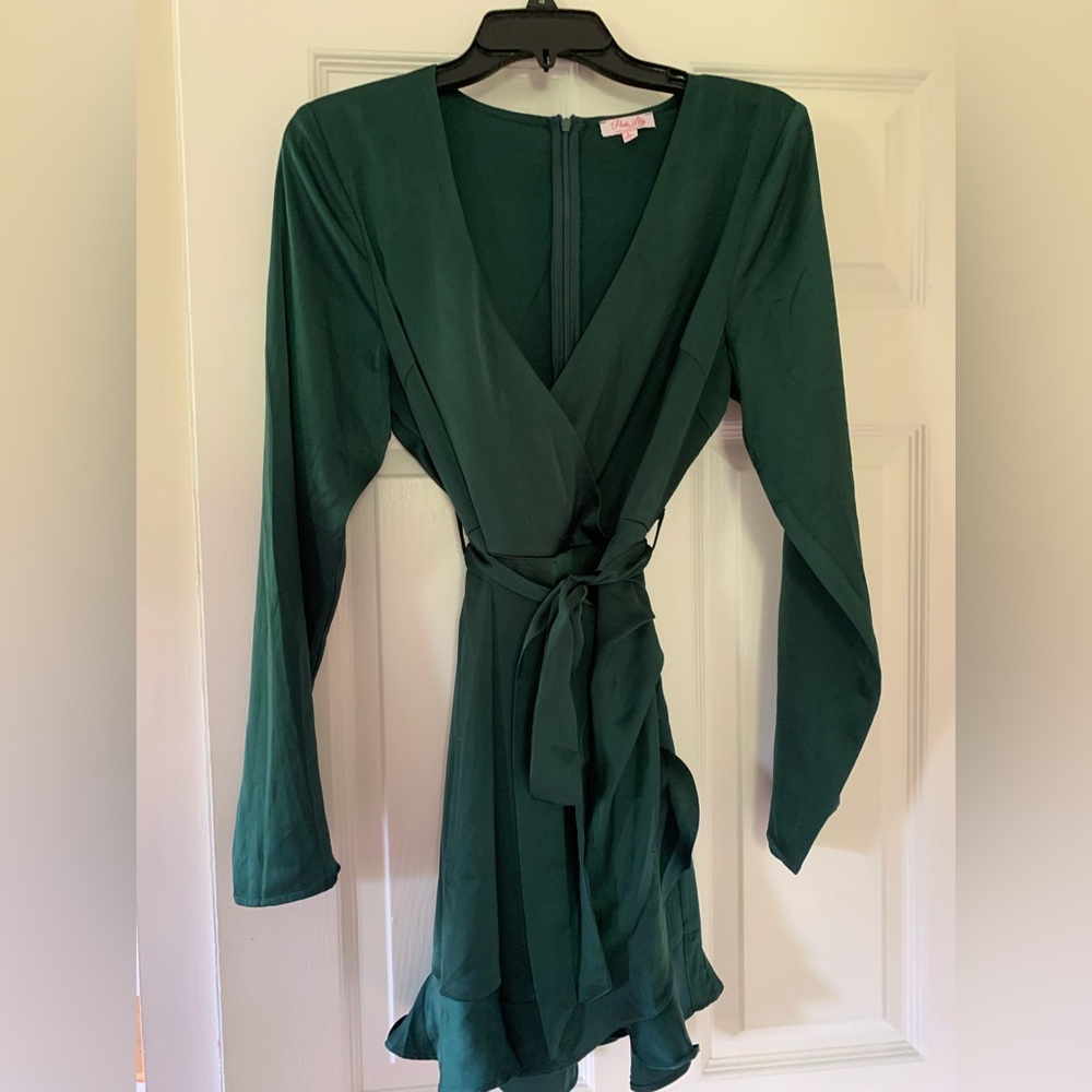 Pink Lily Deep Green Wrap Mini Dress Romper size large